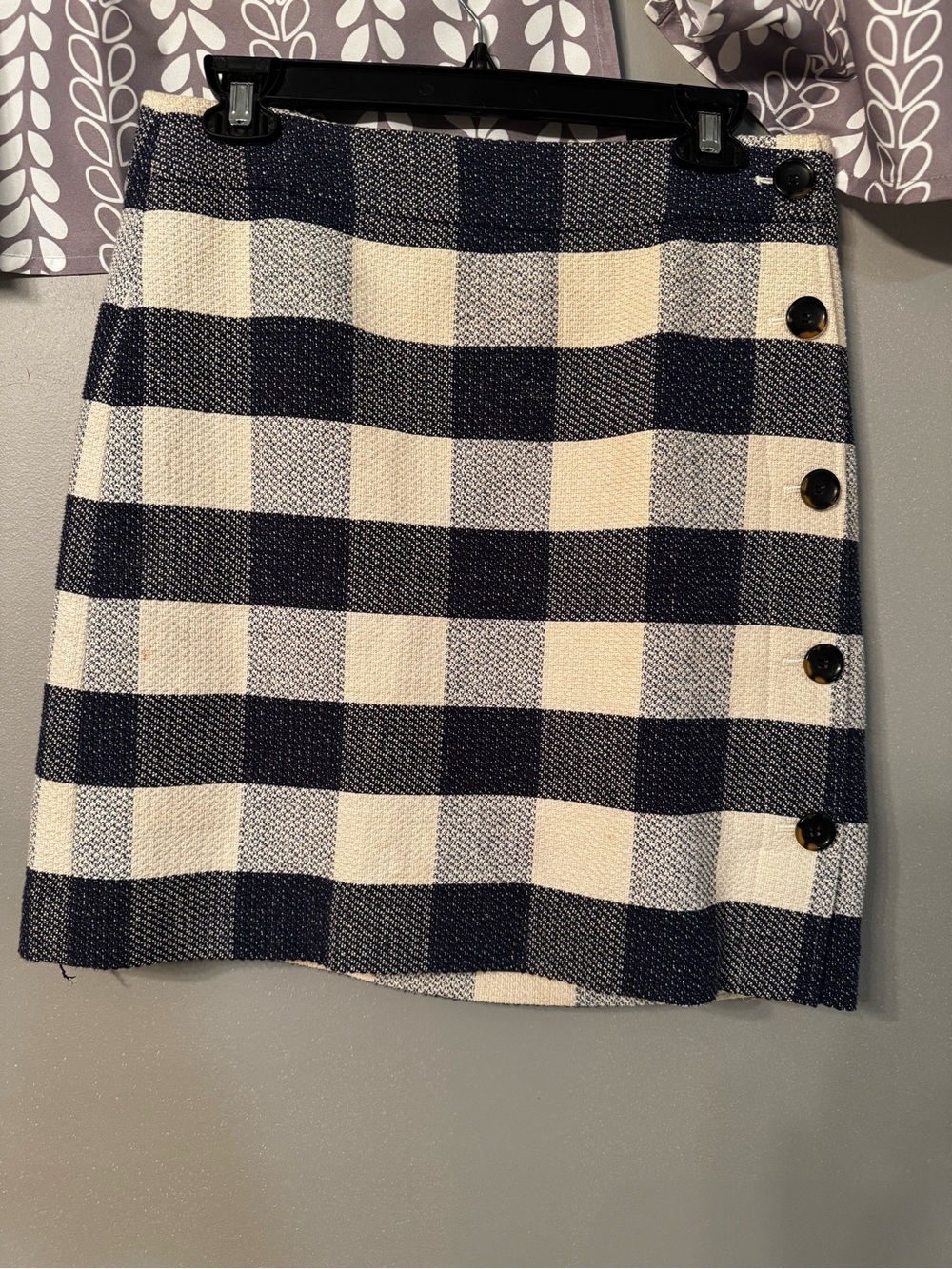 Ann Taylor Navy & Cream Plaid Mini Skirt with Side Buttons